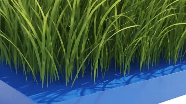 A square patch of vibrant green grass isolated on a clean white background