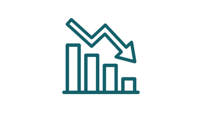 Falling stock market graph icon, business recession concept, downward trend