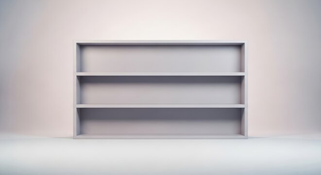 Empty shelves against white background for product display or presentation
