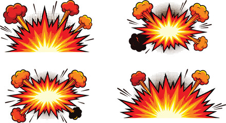Comic Explosion Element Collection Vector Suitable Isolated Transparent PNG for Action Games Cartoon Effects and Posters © oy