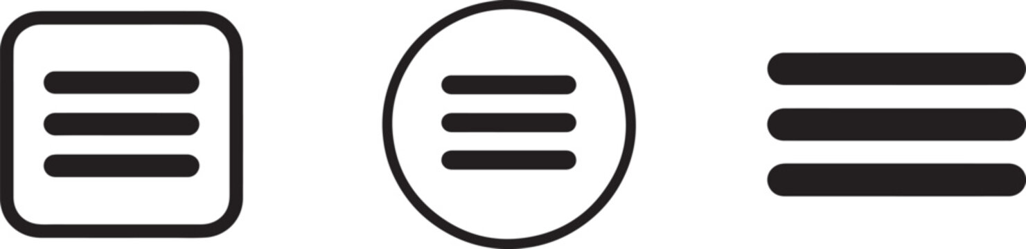 Menu icon set with hamburger and options buttons for apps, websites, dashboards and modern UI.