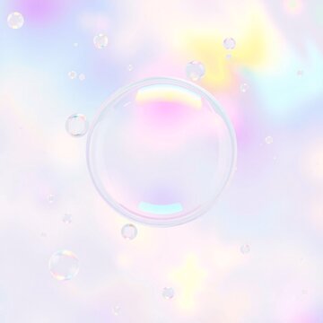 Large iridescent soap bubble with pastel rainbow background, AI generated