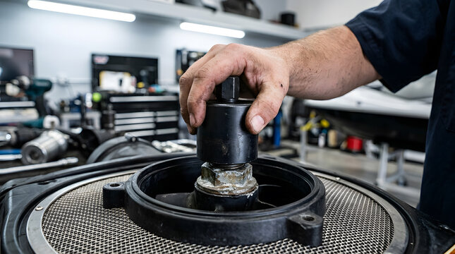 jet ski impeller repair tool | professional personal watercraft maintenance | mechanic servicing marine engine parts | hands-on PWC pump assembly repair | marine technician working in workshop