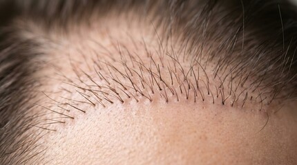 Fototapeta premium Close-Up of Newly Growing Hairline After Hair Transplant