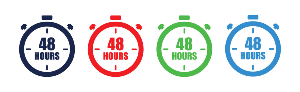 Vector illustration of four colored timer icons with 48 hours