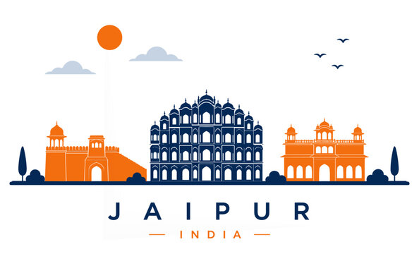 Jaipur India Skyline Landmark Vector Illustration in Ultra Minimalist Travel Poster Style
