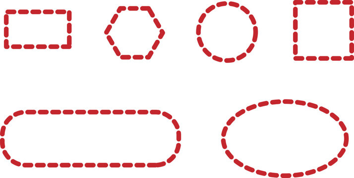 Red dashed line geometric shapes vector frame set
