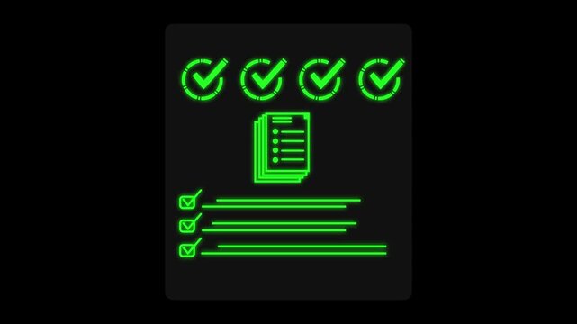 Model with quality checklist and approval icons, evaluation concept, mortgage approval and housing security vote decision green planning, application list check.