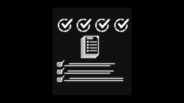 Model with quality checklist and approval icons, evaluation concept, mortgage approval and housing security vote decision white planning, application list check.