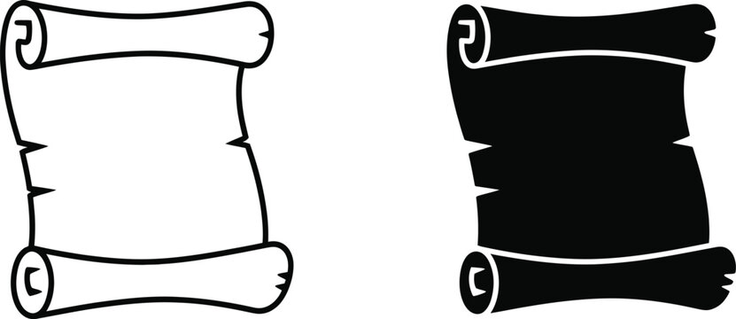 Scroll icon set, rolled paper symbols for ancient manuscripts certificates announcements and historical communication design projects