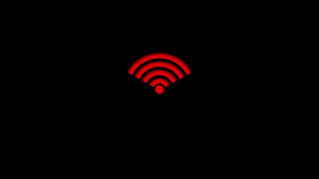 A beautiful WIFI signal and connected router WIFI network on black background, fade wave WIFI signals for internet access animated with alpha channel.