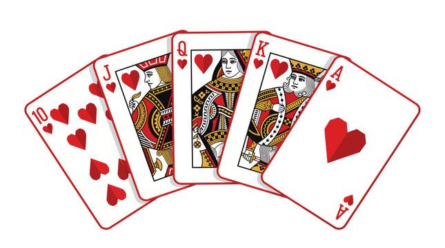Royal Flush of Hearts Poker Playing Cards Set for Gambling and Casino Games