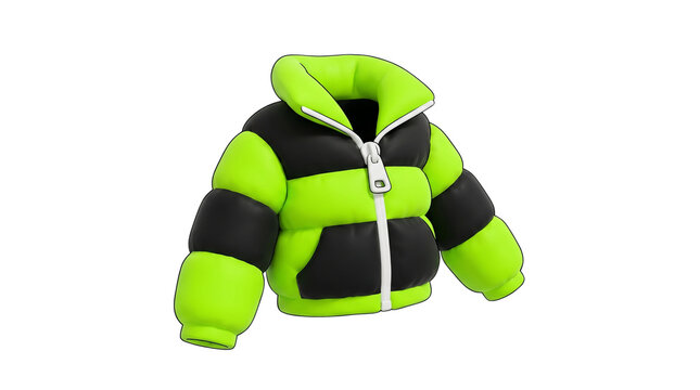 3D lime green puffer jacket isolated on transparent background png