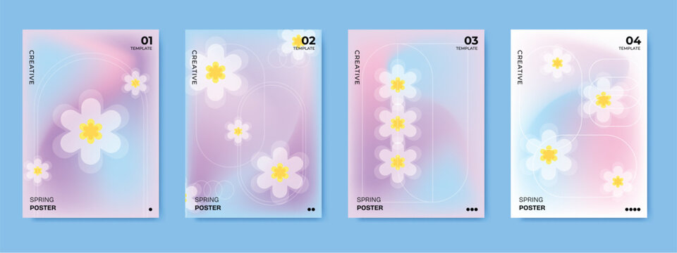 Modern Hello Spring Floral Cover Collection. Creative Vertical Layouts with Yellow and Green Leaf.
