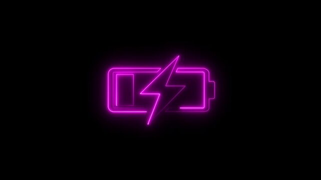 Neon Battery Charging Icon Animation on Black Background &ndash; Mobile Power Status 4K