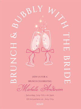 Vector invitation template for a brunch and bubble with the bride.