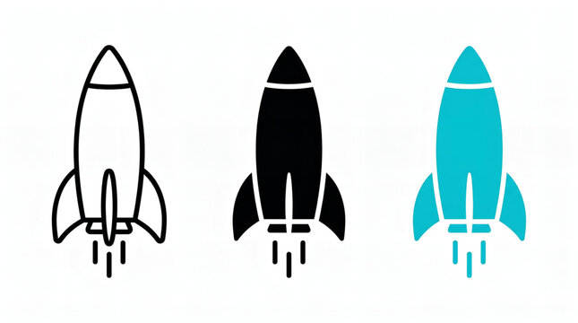 Set of rocket icons, vector illustration of space ship launch, collection of simple rocket symbols