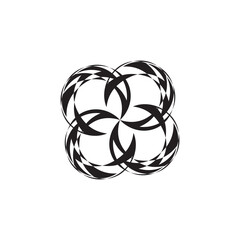 PrintAbstract geometric ornament logo vector. Symmetrical multi-layered crescent vortex and mandala-inspired emblem. © MdShohidul