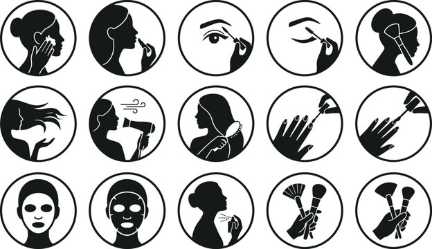 Beauty Routine Icons: Makeup, Haircare, Skincare, Nails, Perfume