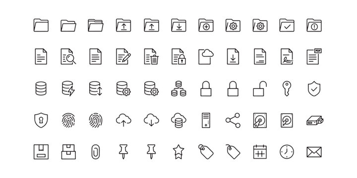 Set of Data Management and File System Line Icons
