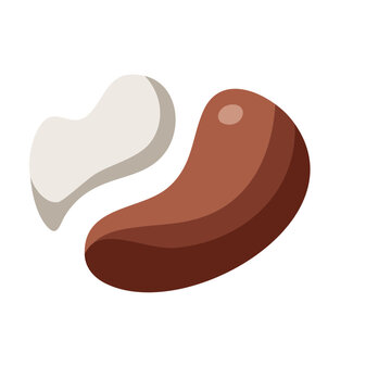 Flat design illustration of a cashew nut with a piece of kernel