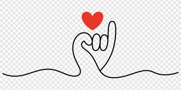 transparent background, One continuous line drawing of Female hand making a Korean heart gesture with thumb and index finger forming a tiny heart shape. Minimalist continuous line drawing of a hand on