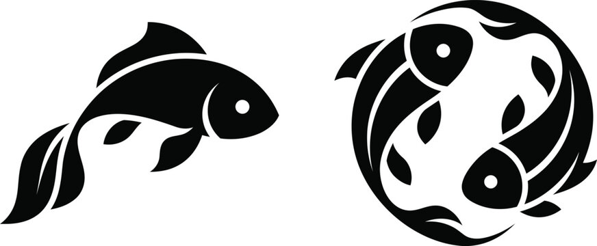 Two stylized fish icons: single fish and Pisces zodiac symbol
