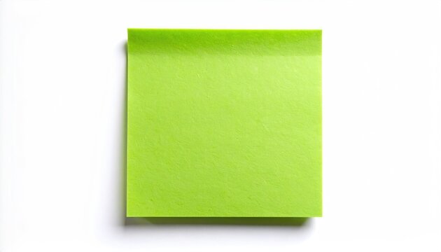 A single, blank, lime-green sticky note is centered on a white background