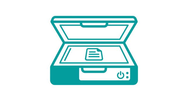 Flatbed Scanner Icon with Document - Digital Data Capture and Copying