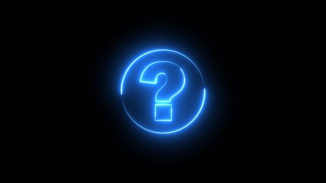 Neon question mark sign icon animation glowing blue color confusion mark quiz punctuation mark education exam sign sign symbol on black background