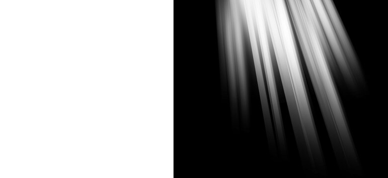 Cinematic sun rays on black background, ethereal light beams and volumetric god rays, dramatic spotlight effect for photo compositing and overlays
