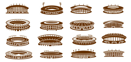 Vector silhouette illustration of a collection of various shapes of soccer stadiums © Friz