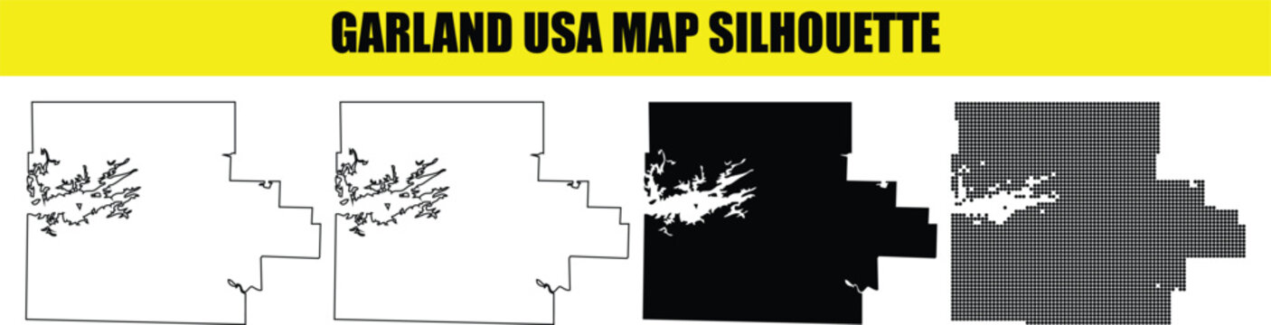 Garland usa map silhouette white outline black filled dot pattern vector graphic.