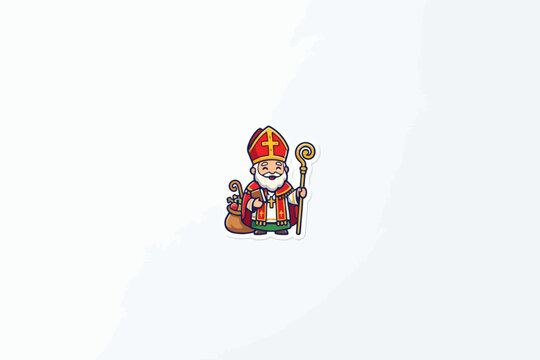 Saint Nicholas Sticker Holding Staff and Gift Sack