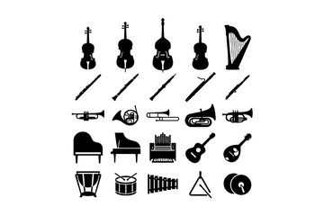 Musical instruments icons collection of orchestra silhouettes © progoz