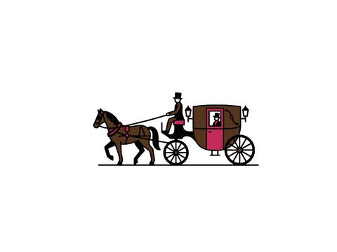 Vintage horse-drawn carriage with coachman and passenger