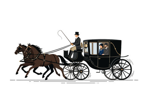 Victorian Horse Drawn Carriage with Driver and Passengers