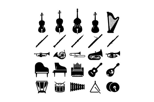 Musical instruments icons collection of orchestra silhouettes