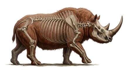 Fototapeta premium Woolly Rhinoceros Skeletal Anatomy and Body Reconstruction 3D Illustration