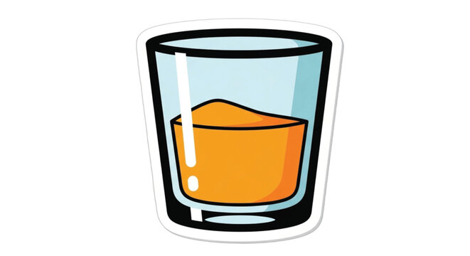 Glass with orange liquid inside.