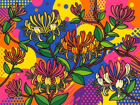 Colorful honeysuckle vector with abstract pop art background