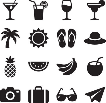 Black and white of household tools, and symbols in flat style black white background