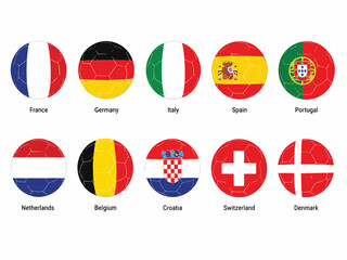 Obraz premium European Country Flags Soccer Balls Vector Set