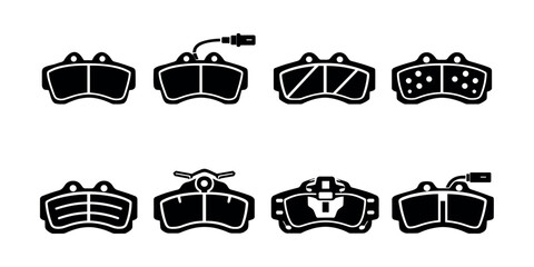 Collection of diverse brake pad icons for automotive and mechanical applications © Compositor 