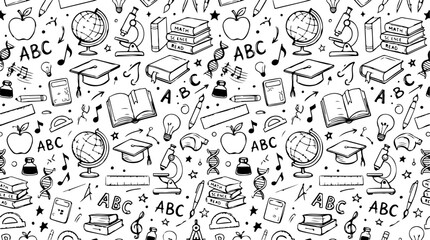 Seamless school pattern with hand drawn education doodles © AnadiBhowmik