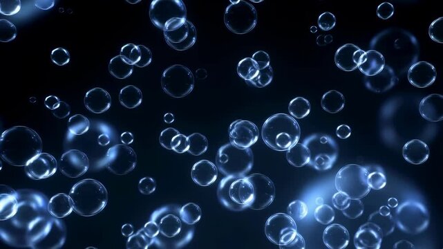 Bubbles floating in a dark background, creating a mesmerizing underwater effect. Ideal for themes of tranquility, relaxation, and fluidity