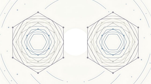 Abstract Geometric Hexagon Pattern with Lines and Dots on White Background.