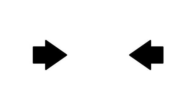 Repeating animation of 2 arrows to the center. animated video of an arrow pointing to the center moving on a white background.