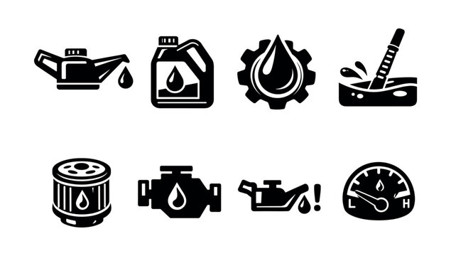 Set of automotive maintenance and car service icons with oil and engine symbols