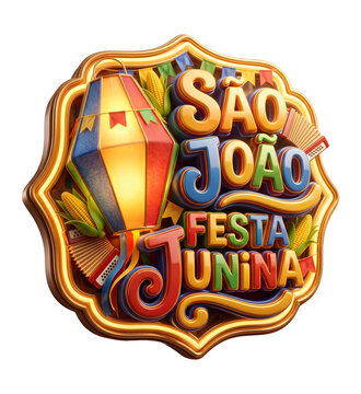Selo 3D S&atilde;o Jo&atilde;o com Bal&atilde;o e Sanfona para Festa Junina